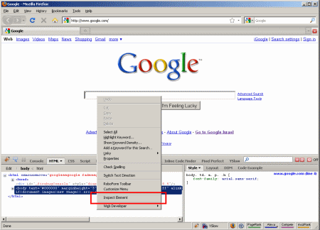 FireBug - inspect element